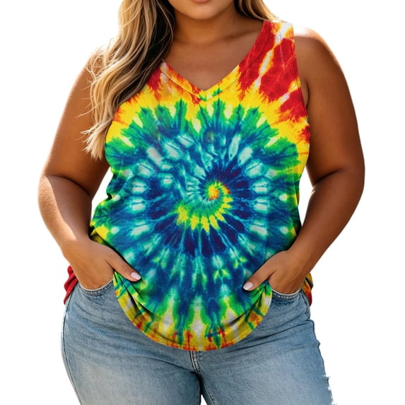 Ankola Plus Size Tank Top for Women Tie Dye Sleeveless Tshirts Summer Casual Tops Loose Fit Basic Tees