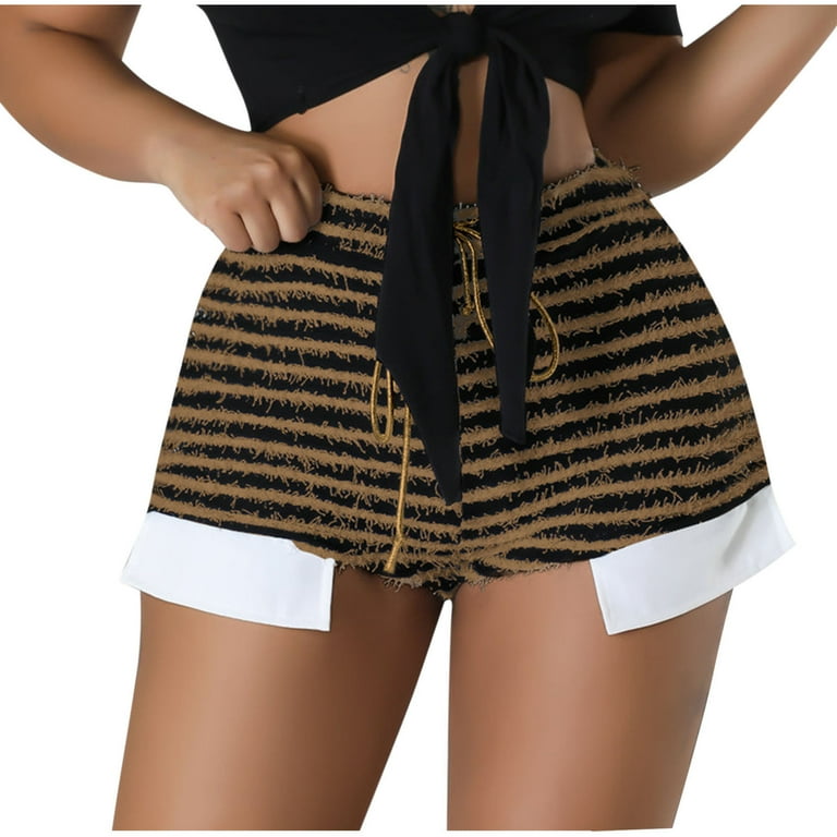 Ankola Plush Striped Shorts for Women Solid Elastic High Waisted Shorts Sport Workout Shorts Loose Summer Drawstring Short Pants Walmart