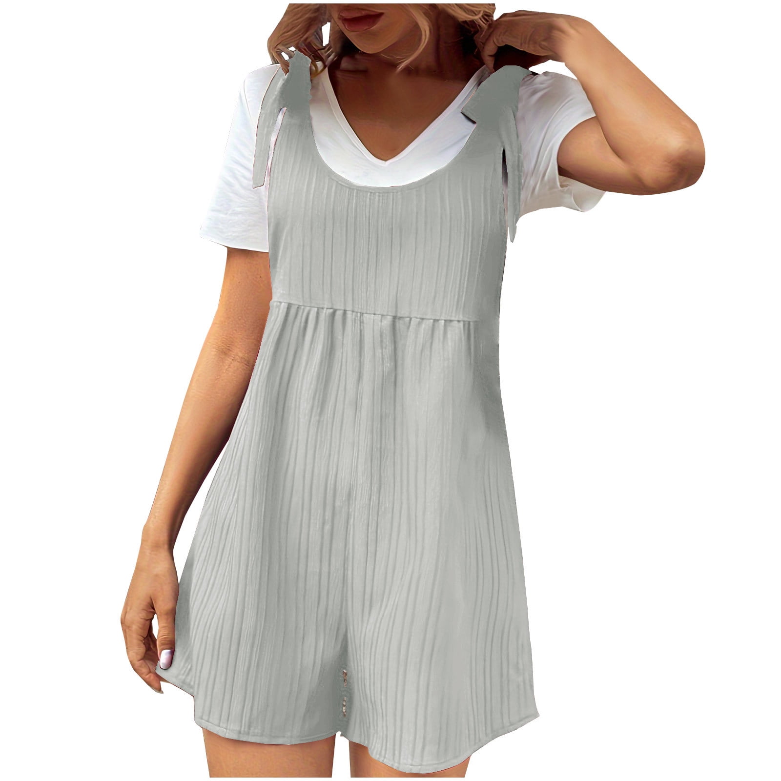 Verdusa Women's Striped Halter Jumpsuit - Sleeveless Button Down Romper With High Waist & Straight Leg