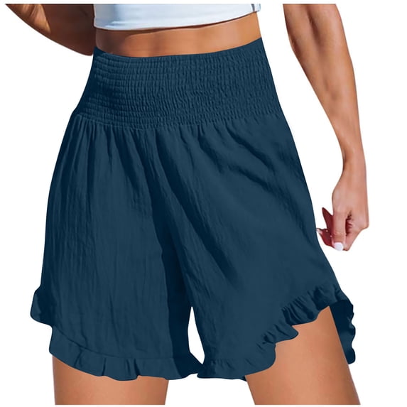 Ankola Shorts for Womens Trendy Solid Color Lace Shorts Summer Casual Shorts Loose Cozy Lace-Up Yoga Pants Leggings Ruffle Shorts