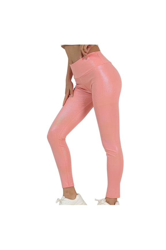 Solid Color Faux Leather Pants for Womens Stretch Leggings High Waist Slim Butt Lift Quick Drying Breathable Yoga Leather Pants