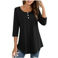 thumbnail image 1 of Ankola Tops for Womens 3/4 Sleeve Curved Hem Shirts Button Down Henley Neck T Shirts Tunic Casual Loose Fit Tees Dressy Blouse, 1 of 4