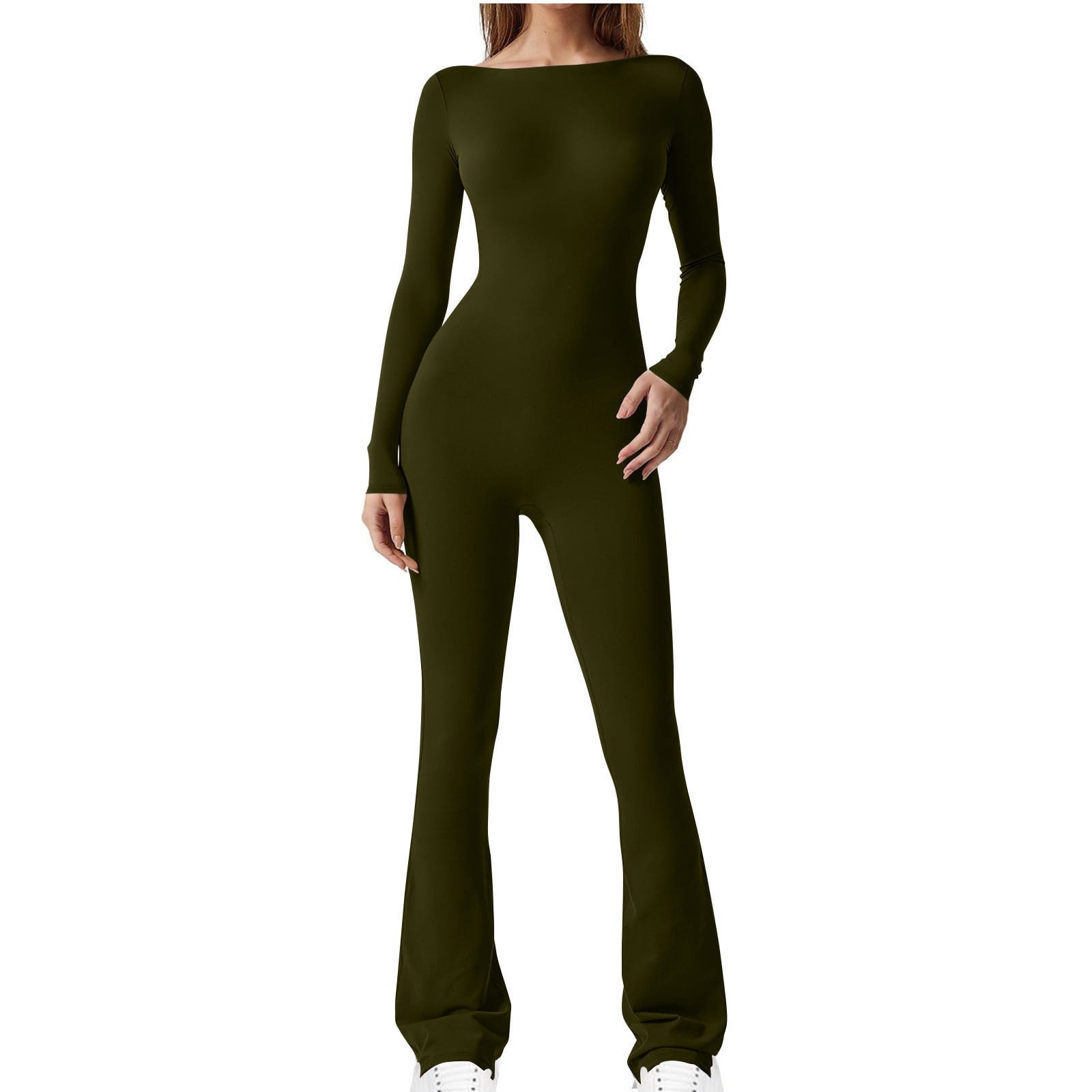 Ankola Women Workout Jumpsuit Long Sleeve Scoop Neck Exercise Jumpsuits ...