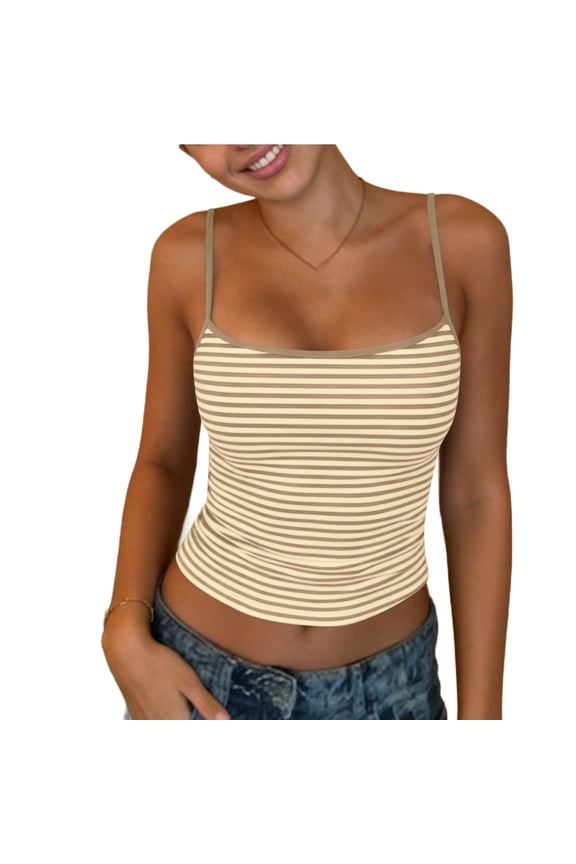 Women Y2K Sleeveless Striped Spaghetti Strap Crop Cami Tank Backless Slim Fit Aesthetic Going Out Tops