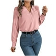 thumbnail image 1 of Ankola Women's Business Tops Long Sleeve Elegant V Neck Shirts Casual Satin Dressy Shirts Solid Color Work Tops, 1 of 3