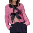 thumbnail image 1 of Ankola Women's Casual Sequin Jacket Long Sleeve Bow Open Front Crop Cargigan Coat Sparkly Glitter Crew Neck Party Tops, 1 of 7