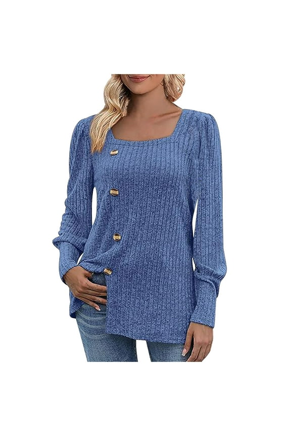 Women's Fall Sweaters Long Sleeve Lightweight Square Neck Dressy Casual Blouse Tunic Tops with Buttons 2024