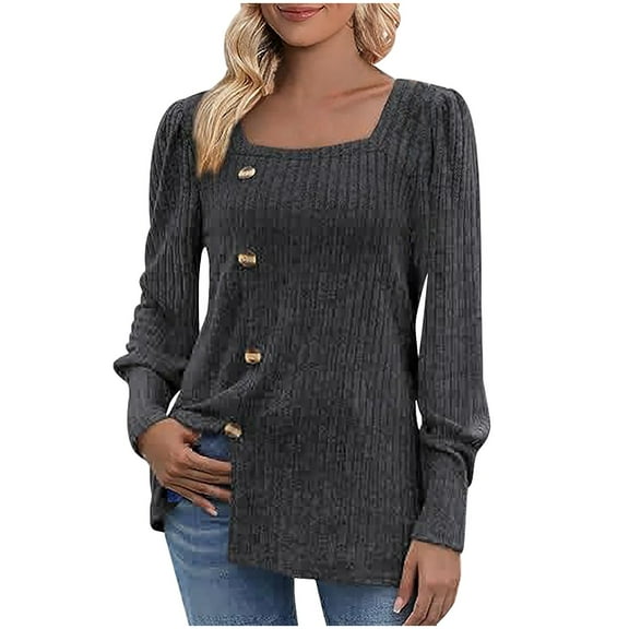 Ankola Women's Fall Sweaters Long Sleeve Lightweight Square Neck Dressy Casual Blouse Tunic Tops with Buttons 2024