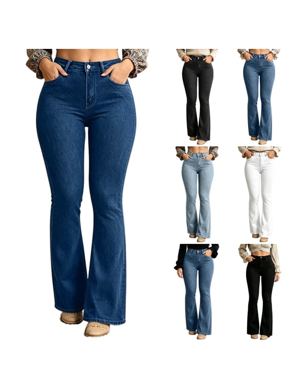 Women's High Waisted Flare Jeans Curvy Fit Super Stretch Denim Pants with Butt Lifting Shape
