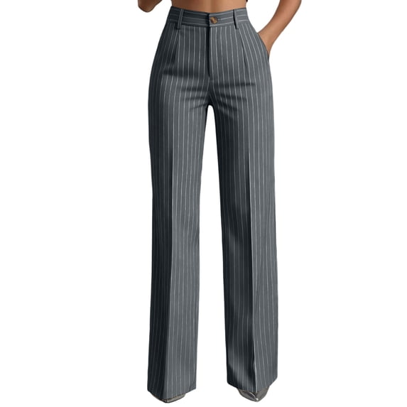Ankola Women's High Waisted Pinstripe Wide Leg Pants, Flowy Dress Pants, Casual Work Trousers with Pockets