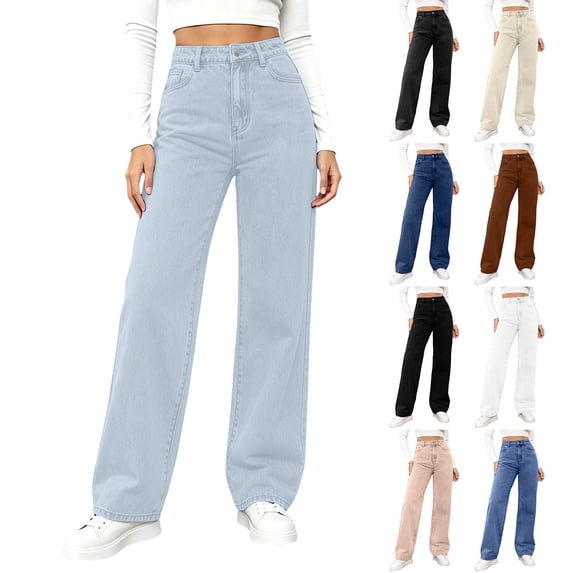 Ankola Women’s Jeans High Waisted Straight Leg Jeans Trendy Wide Leg Casual Fit Denim Pants