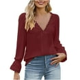 thumbnail image 1 of Ankola Women’s Lace Tops Dressy V Neck Long Sleeve Lace Splice T-Shirt Thin Blouse Tunic Top Casual Summer Fall Shirt, 1 of 6