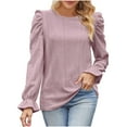 thumbnail image 1 of Ankola Womens Eyelet Embroidery Tops 2024 Puff Long Sleeve Crew Neck Blouses Casual Solid Pullover Loose Basic Tee Shirt, 1 of 4