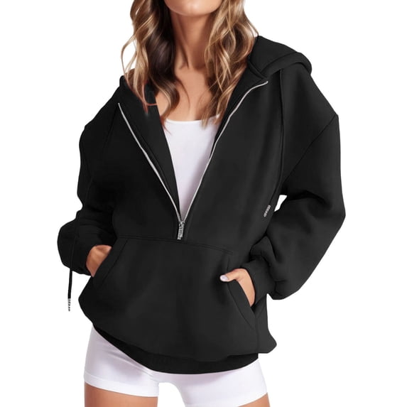 Ankola Womens Half Zip Sweatshirt Pullover Fashion Casual Overiszed V Neck Long Sleeve Hoodies 2024 Fall Winter Tops