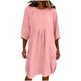 thumbnail image 1 of Ankola Womens Linen Cotton Midi Dresses Solid 3/4 Sleeves Maxi Casual Dress with Pockets, 1 of 5