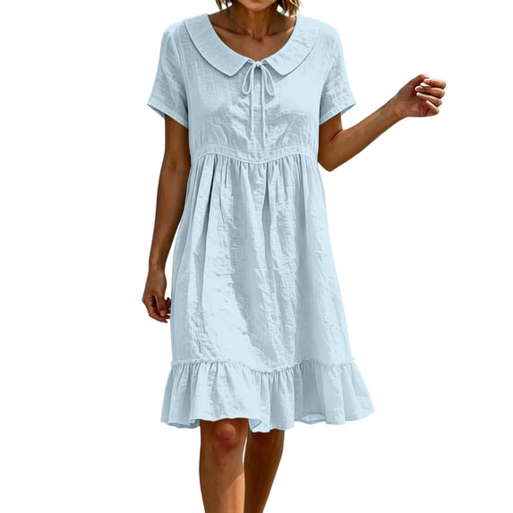 Ankola Womens Ruffles Boho Floral Printed Babydoll Loose Swing Casual Short Mini T-Shirt Dress