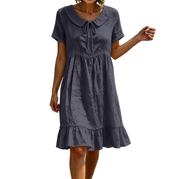 Ankola Womens Ruffles Boho Floral Printed Babydoll Loose Swing Casual Short Mini T-Shirt Dress