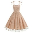 thumbnail image 1 of Ankola Womens Square Neck Tie Strap Tulle Prom Dress Vintage Embroidered Floral Formal Evening Party Cocktail Mini Dress, 1 of 9