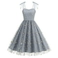 thumbnail image 1 of Ankola Womens Square Neck Tie Strap Tulle Prom Dress Vintage Embroidered Floral Formal Evening Party Cocktail Mini Dress, 1 of 8