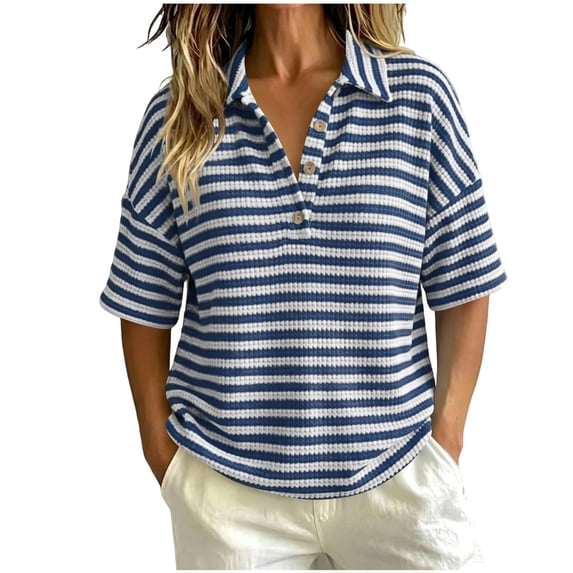 Ankola Womens Striped Knit Polo Shirts Short Sleeve Collared Shirt Casual Summer Pullover Sweater Tee Tops
