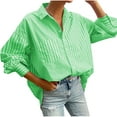 thumbnail image 1 of Ankola Womens Striped Tops Loose Fit Shirts Lapel Neck Oversized Office Work Blouses Casual Basic Shirt with Pockets, 1 of 6