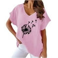 thumbnail image 1 of Ankola Womens Summer Tops 2024 Cotton Linen Plus Size V Neck Floral Ptinted Blouse Tops Casual Short Sleeve Oversized Tshirt, 1 of 4