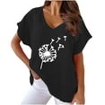 thumbnail image 1 of Ankola Womens Summer Tops 2024 Cotton Linen Plus Size V Neck Floral Ptinted Blouse Tops Casual Short Sleeve Oversized Tshirt, 1 of 4