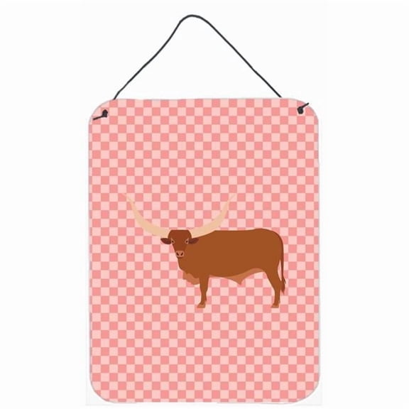 Ankole-Watusu Cow Pink Check Wall or Door Hanging Prints - Pink - 12 x 16 in.