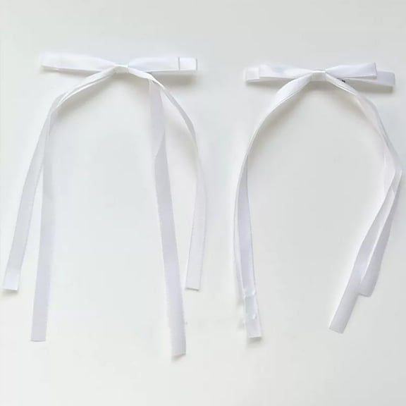 Ankoty White Barrettes Hot Sale! Hair Bows for Women Girls Red Tassel Ribbon Bowknot Hair Clips Barrettes for Girl with Long Tail Solid Satin Hair Accessories