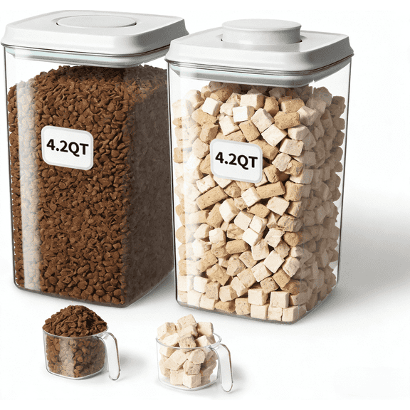 ANKOU 2 Count 4L/4.2qt Airtight Dog Food & Treats Container, Pop Lid with Scoop Storage