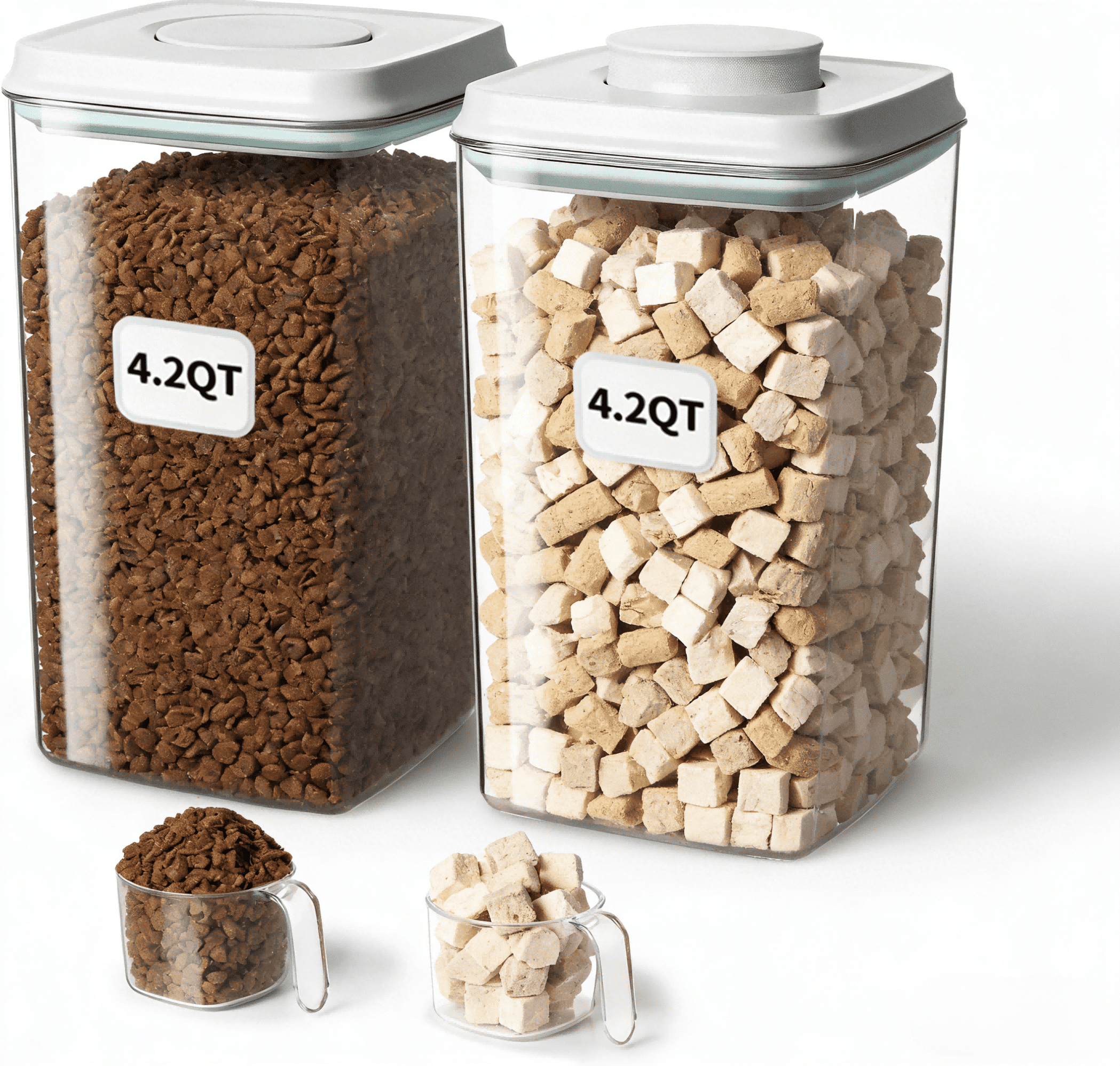 ANKOU 2 Count 4L/4.2qt Airtight Pet Food & Treats Container, Pop Lid with Scoop Storage