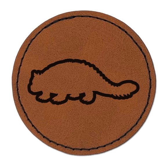 Ankylosaurus Dinosaur Outline 2.5" Faux Leather Round Engraved Iron-On Patch - Brown