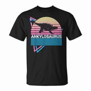 Ankylosaurus Dinosaur Retro Graphic Tee Unisex Adult Cotton Shirt for Prehistoric Lovers, Fun Casual Outfit, Vintage Paleontology Gift Idea for Dino Fans, Size L, Color Black
