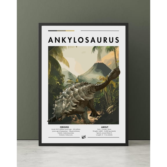 Ankylosaurus Dinosaur Wall Art, Prehistoric Herbivore Poster (Download), Poster Only