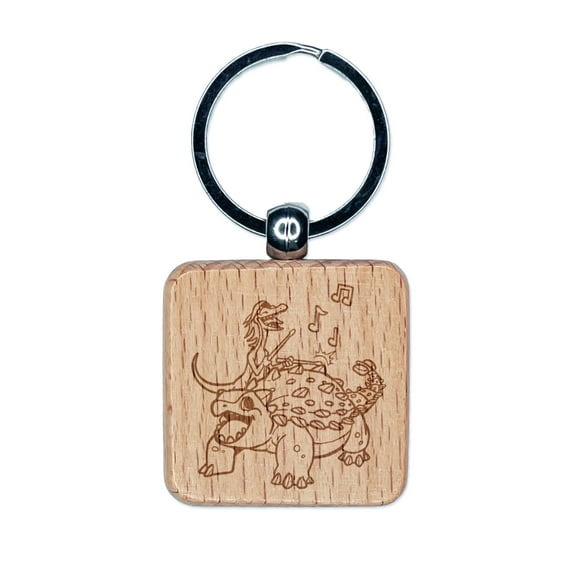 Ankylosaurus Musical Dinosaur Band Square Keychain Charm Tag - Engraved Wood