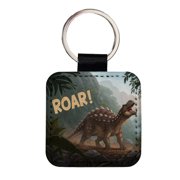 Ankylosaurus Roar Dinosaur Faux Leather Square Keychain
