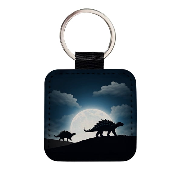 Ankylosaurus Silhouettes Dinosaurs Faux Leather Square Keychain