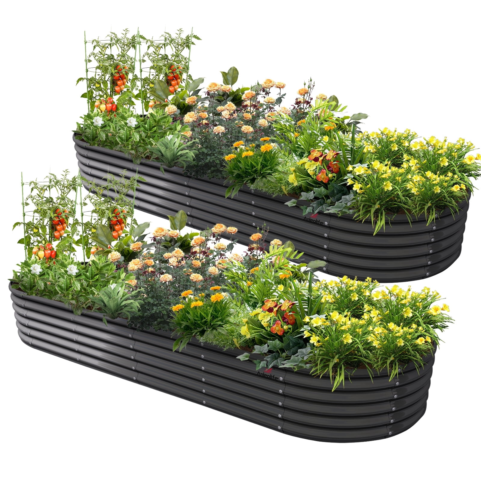 Anleolife 2 PACK 12x3x1.5 ft Galvanized Raised Garden Beds Outdoor, Oval Extra Large Metal Planter Box for Planting Vegetables Flowers Herb, Anti-Rust, Quartz Grey