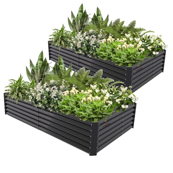 Anleolife 2 PACK 8x4x1.5 ft Galvanized Raised Garden Bed, Rectangle Above Ground Modular Metal Planter Boxes Outdoor for Vegetables Flowers Herbs, Anti-Rust, Quartz Grey