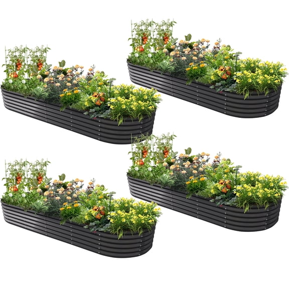 Anleolife 4 PACK 12x3x1.5 ft Galvanized Raised Garden Beds Outdoor, Oval Extra Large Metal Planter Box for Planting Vegetables Flowers Herb, Anti-Rust, Quartz Grey