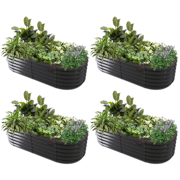 Anleolife 4 PACK 6x2x1.5 ft Galvanized Raised Garden Beds Outdoor, Oval Round Metal Planter Box for Planting Vegetables Flowers Herb, Anti-Rust, Quartz Grey