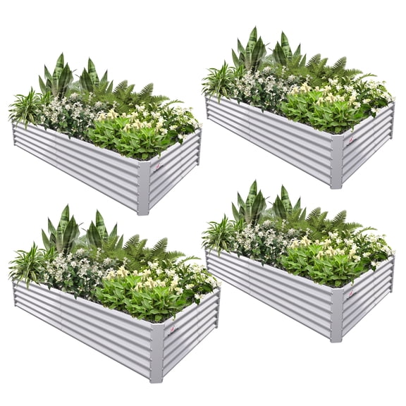 Anleolife 4 PACK 8x4x1.5 ft Galvanized Raised Garden Bed, Rectangle Above Ground Modular Metal Planter Boxes Outdoor for Vegetables Flowers Herbs, Anti-Rust, Antique White