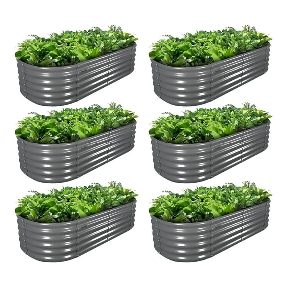 Anleolife 6-Pack 6x2x1.5ft Galvanized Raised Garden Beds Kit, Oval Modular Metal Planter Box for Soil Planting Grey