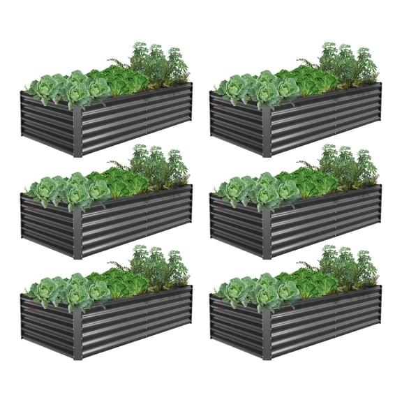 Anleolife 6-Pack 6x3x1.5ft Galvanized Raised Garden Beds Kit, Rectangular Modular Metal Planter Box for Soil Planting Grey