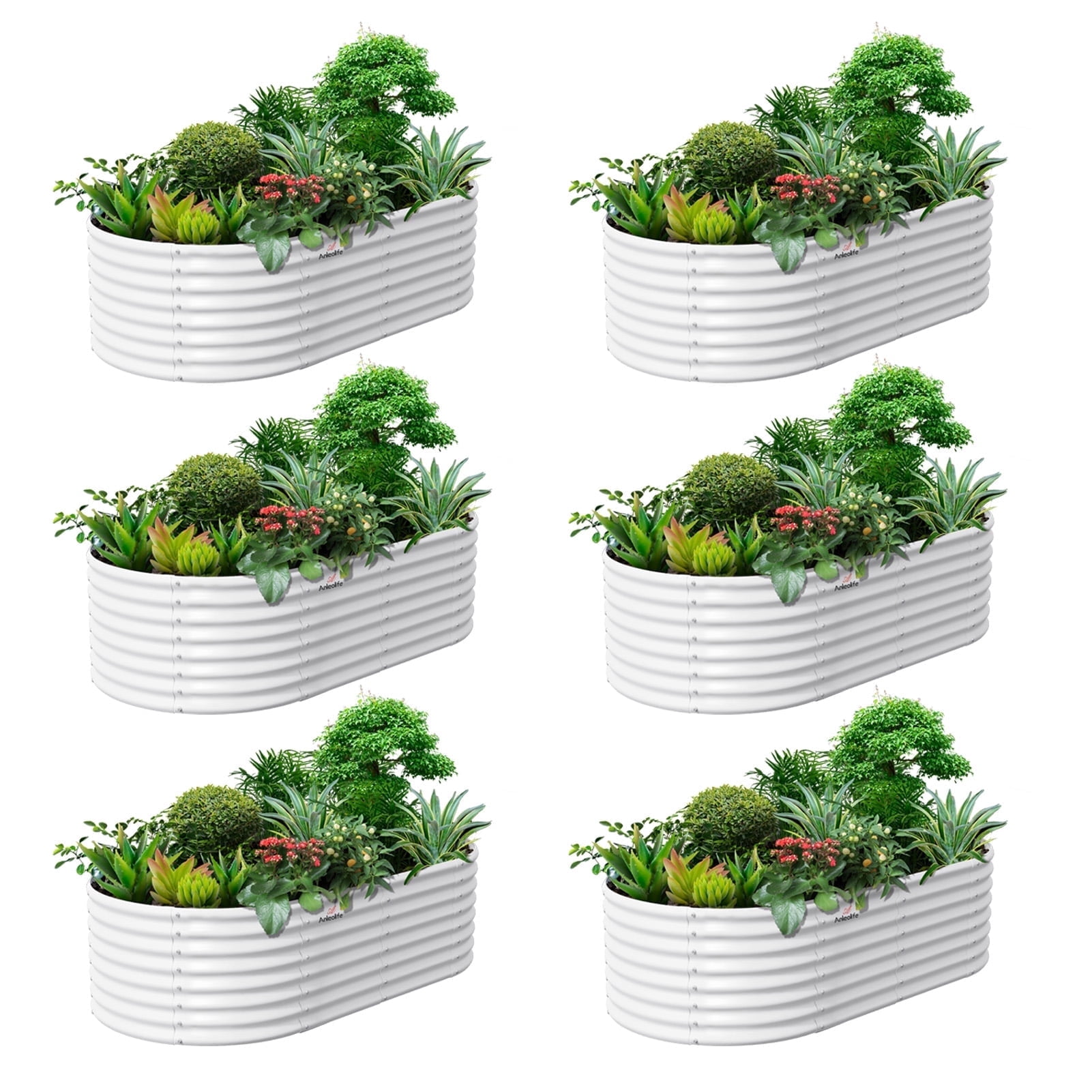 Anleolife 6-Pack 8x4x2ft Galvanized Raised Garden Beds Outdoor, Oval ...