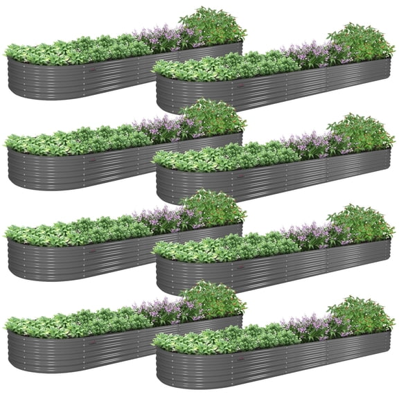 Anleolife 8-Pack 12x3x1.5ft Galvanized Raised Garden Beds Kit, Oval Modular Metal Planter Box for Soil Planting Grey