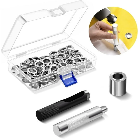Anley 100 Sets of Grommet Tools Kit - 1/2" Grommet Refills, Handheld Hole Cutter & Punch Tool - DIY Crafts Self-Piercing Eyelets for Fabric, Leather, Tarp, Curtains & Belts