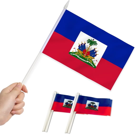 Anley (12 Pack) Haiti Mini Flag 5x8 Inch - Hand Held Small Miniature Haitian HT Flags