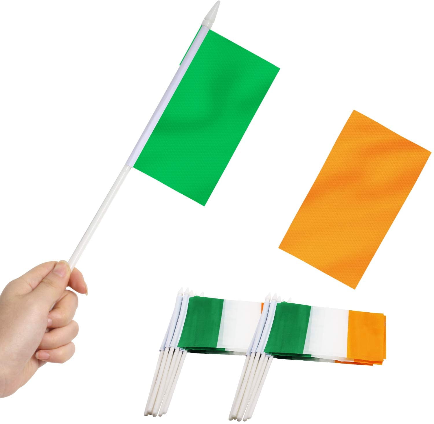 Ireland Miniature Polyester Flags with Plastic Poles, 5" x 8", 12 Pack