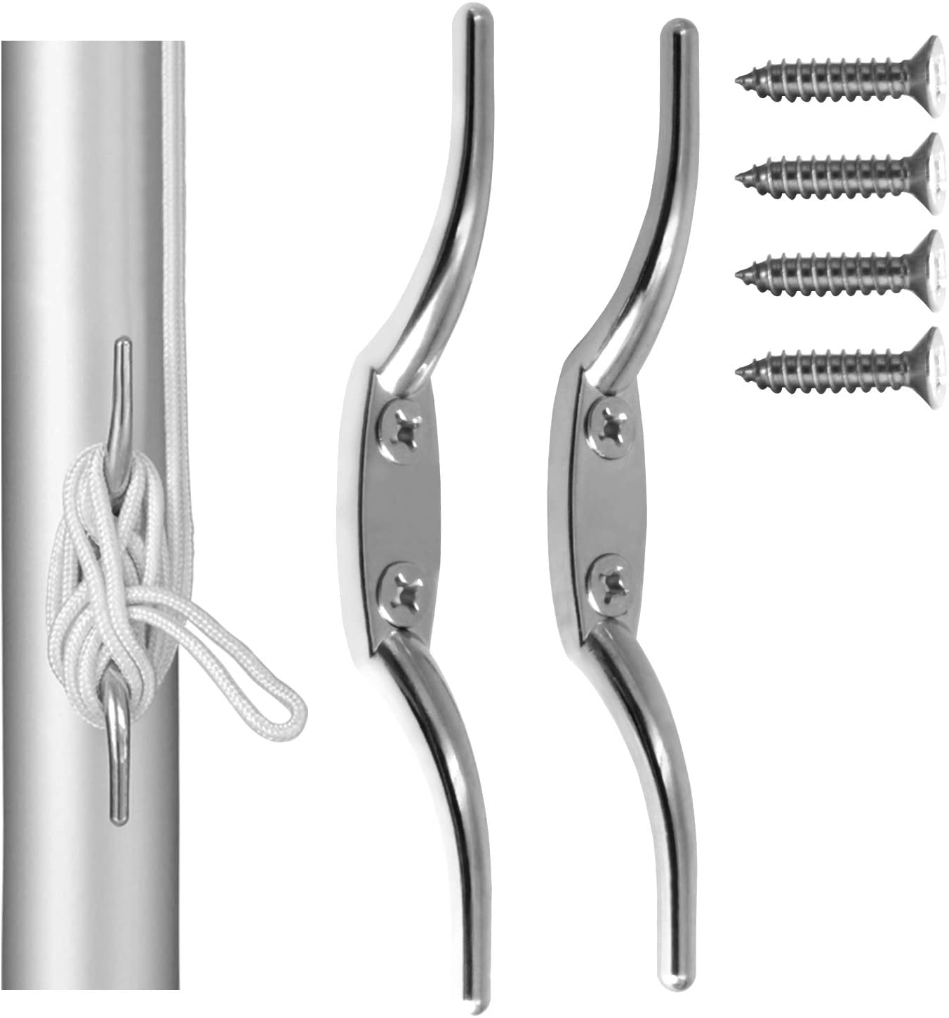 Silver Zinc Alloy Flagpole Cleat Hook Set with Screws